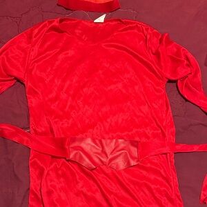 Red Devil costume Long-Sleeve Dress with Belt, choker and headband.